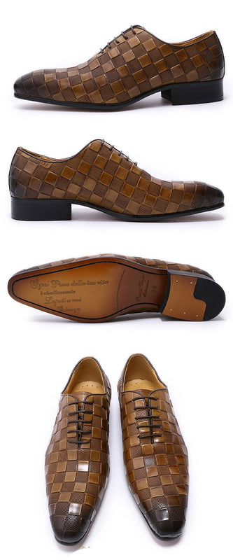 Chaussures de luxe new fashion  imprimées à carreaux en cuir véritable