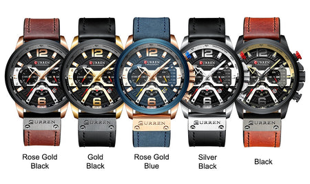 Montre de luxe, design militaire, bracelet en cuir et en acier inoxydable, avec fonction chronographe
