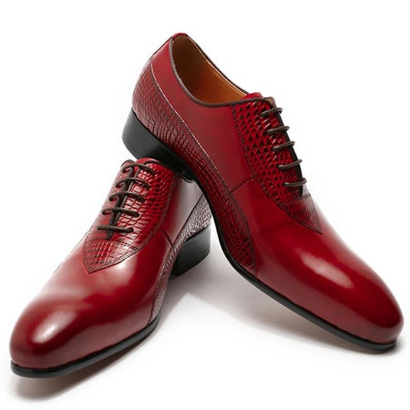 Luxury Men Oxford Dress Shoes Italian Leather Red Black Hand Polished Pointed Toe Lace Up